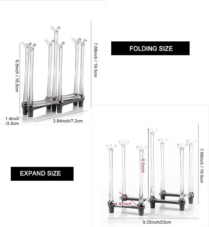 Marbrasse Retractable Cup Drying Rack, Drinking Glass and Sports Bottle Drainer Stand, Plastic Bag Dryer with Non-Slip Bottom for Kitchen Countertop, 2p