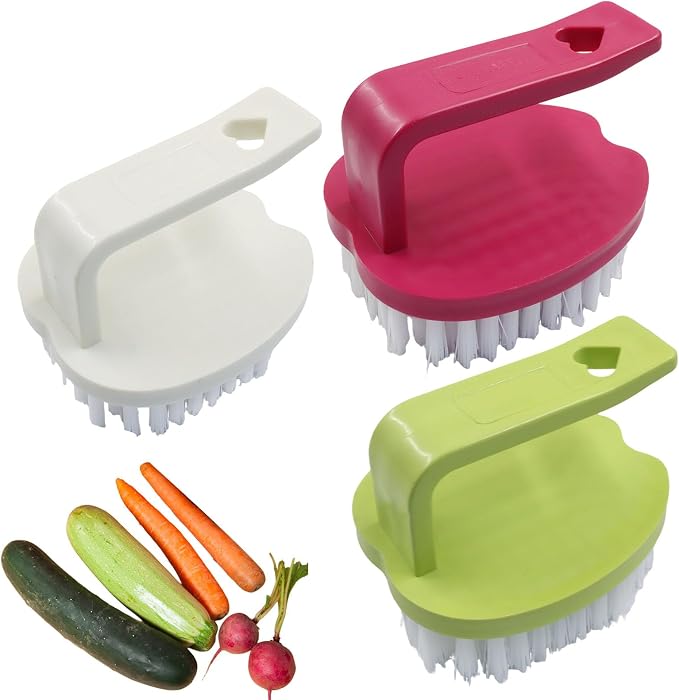Vegetable Scrubber Brush, 3 Pack | Stiff Bristles, For Fruits/Potatoes/Carrots, Green+White+Red