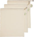 Reusable Grocery Produce Shopping and Storage Bags, Organic Cotton Muslin, Medium 3 pack