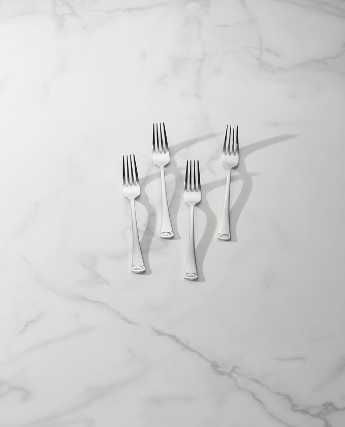 Lenox Portola Salad Forks Silverware Set for 4, Flatware | mirror finish, dishwasher safe | 7.06 inch length, cutlery set, utensil set, wedding silverware, kitchen essentials