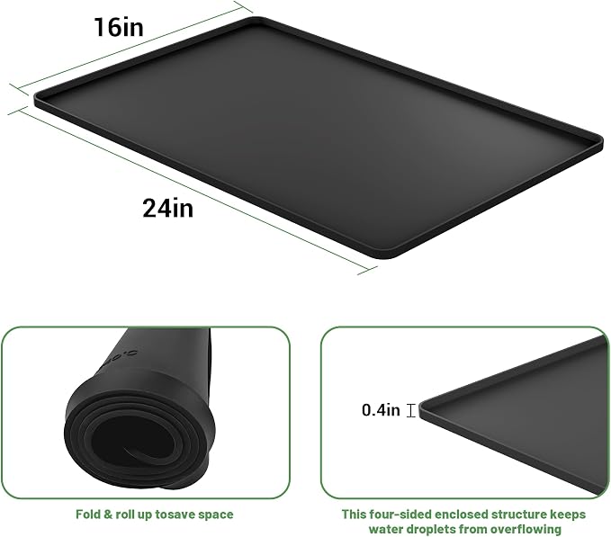 24-inch Coffee Mat - Heat Resistant Silicone for Coffee Bar & Kitchen Counter - Bar Mat for Countertops - Decor Under Espresso Machine & Makers (Black)