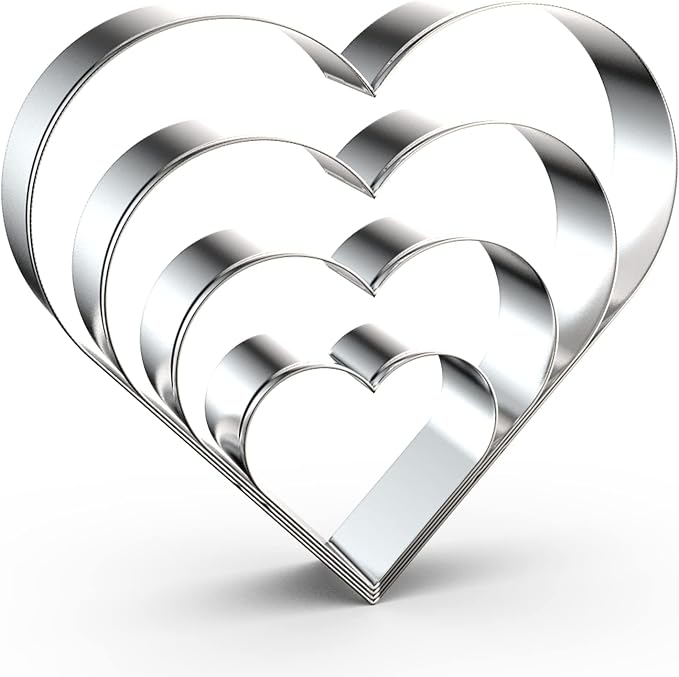 Heart Cookie Cutter Set Large/Small/Mini - 5 Inch, 4 Inch, 3 Inch, 2 Inch - 4 Piece Valentine's Heart Shaped Cookie Cutters Shapes Biscuit Molds for Baking - Stainless Steel