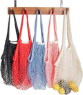 meetall Mesh Grocery Bags, Reusable Tote Bags with Sturdy Long Handles, Washable Eco Friendly Cotton String Net, for Shopping & Produce Storage, 5 Pack 5 Colors (Off White/Pink/Blue/Red/Black)