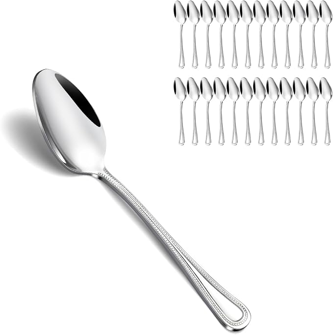 24 Pieces Teaspoons Set, 6.4 Inches Spoon Set, Stainless Steel Silverware, Small Spoons with Pearl Dot Design Handle, Dishwasher Safe, Tea Spoons Suitable for Home and Restaurant