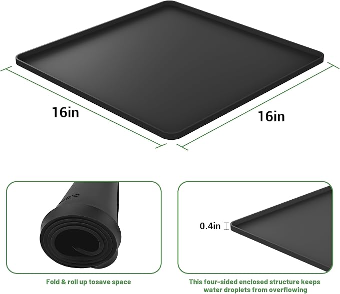 16-inch Coffee Mat - Heat Resistant Silicone for Coffee Bar & Kitchen Counter - Bar Mat for Countertops - Decor Under Espresso Machine & Makers (Black)