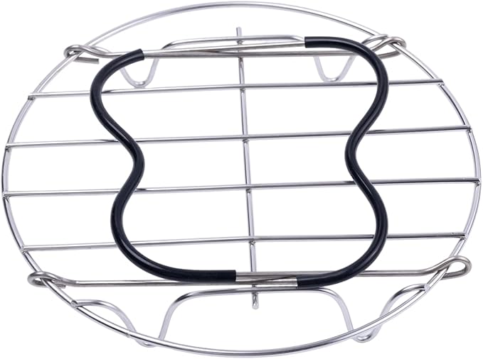 19.5cm Steamer Rack Trivet with Heat Resistant Silicone Handles | 19.5cm/7.68inch Silver Stainless Steel Steamer Rack Trivet for Lifting out Delicious Cooking, for 6, 8 Qt Pressure Cooker