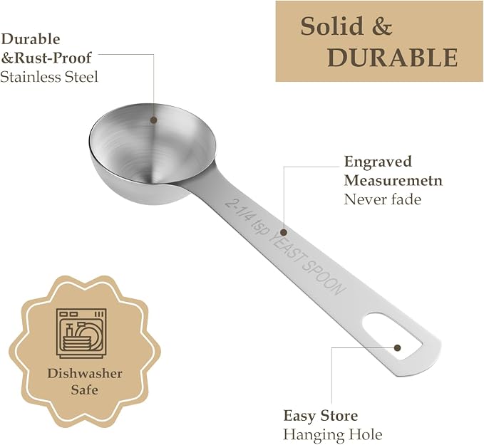 1PCS Yeast Measuring Spoon(2-1/4tsp, 2.25tsp, 0.25oz) | High Precision, Durable Stainless Steel, ‌Rust-Free, Dishwasher-Safe, Easy-Read Marking