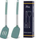 HOTEC Silicone Spatula Set of 2 Heat-Resistant 600F & BPA-Free Kitchen Spatula Turner with Stainless Steel Handles, Slotted & Solid Spatulas for Nonstick Cookware, 13.7 Inch, Sage Green