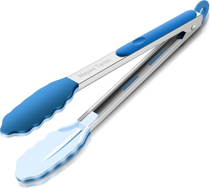 12-Inch Kitchen Tongs for Cooking with Silicone Tip,Classic Blue | 600℉ Heat-Resistant,Stainless Steel Locking Cooking Tongs Food Tongs for BBQ/Cooking/Salad/Serving Food,Heavy Duty,Non-Stick