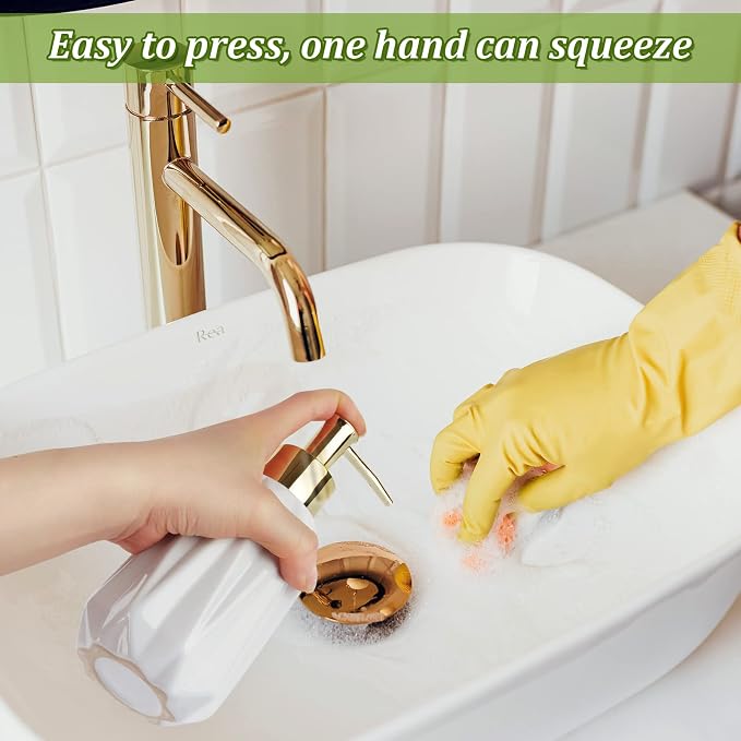 14OZ Hand Soap Dispenser for Bathroom and Kitchen, Ceramic (New White) | Refillable Hand Soap Dish Soap Dispenser, Great for Kitchen Sink, Liquid, Essential Oil & Lotion, Pump Dispenser Bottle