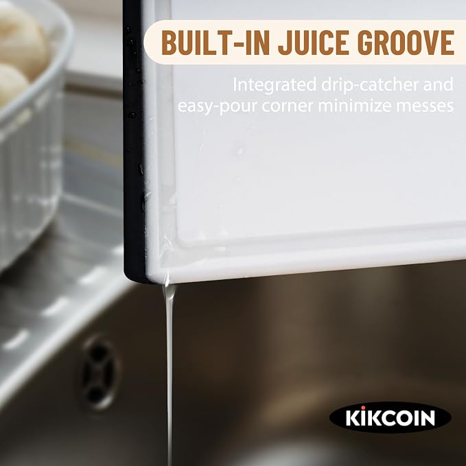 Kikcoin Plastic Cutting Boards for Kitchen, 3-Piece Large Cutting Board Set Dishwasher Safe Chopping Boards with Non-slip Feet and Juice Grooves, White