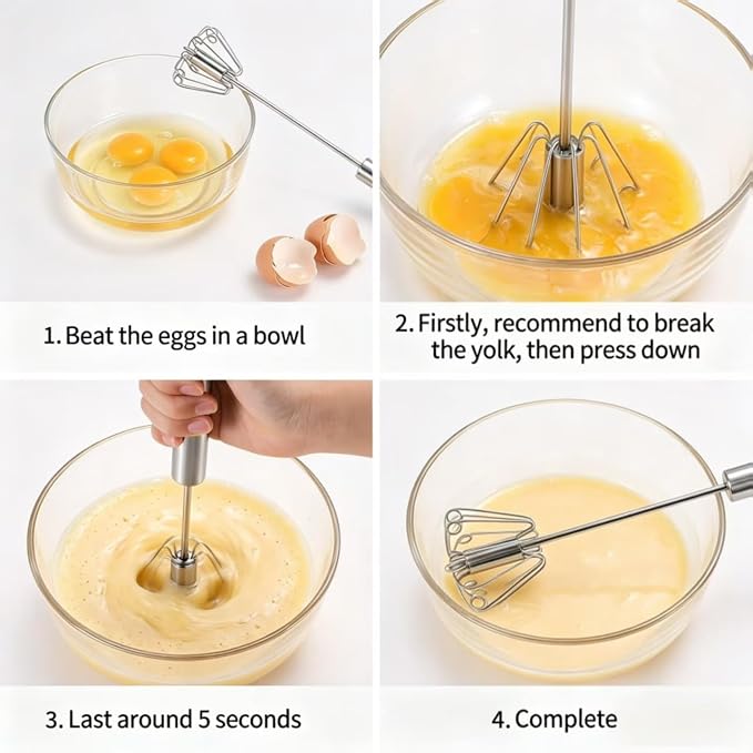 SUS304 Stainless Steel Whisk & Beater Set - Manual & Automatic Handheld Easy Semi-Auto Mixer for Cooking - 12 & 14inch Frother Spinner, Mixer & Stirrer for Eggs, Hand, and Milk