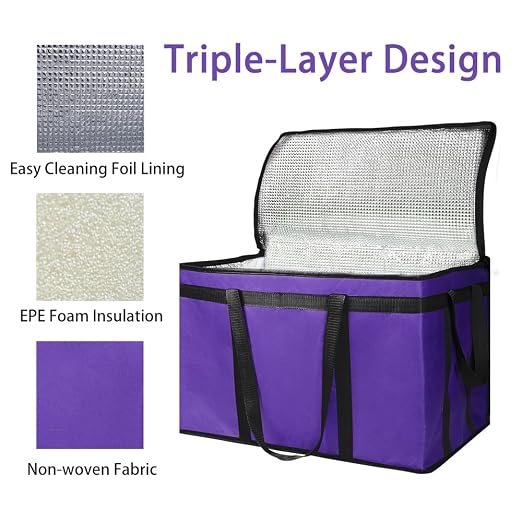Bodaon 5-Pack Cooler Insulated Food Delivery Bag, Rideshare Delivery Bag, XXX-Large Thermal Bags for Catering/Hot Pizza, Travel/Camping/Picnic/Grocery Reusable Warmer Frozen, Purple-Black Edge