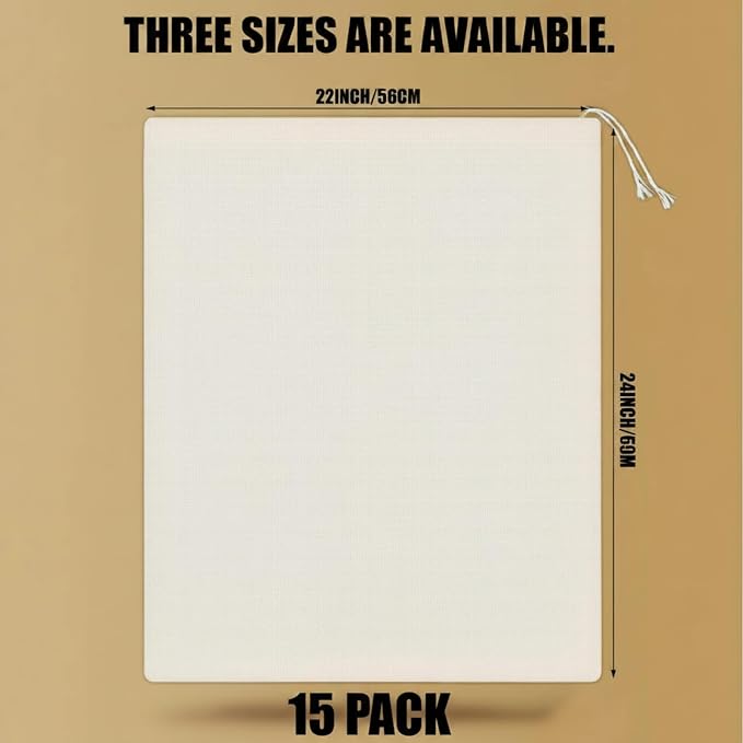 Pangda 15 Pcs Muslin Bags 22 x 24 Inch, Large Cotton Drawstring Bags Fabric Gift Pouches Bulk Reusable Grocery Pouches for Jewelry Party Favors Wrapping Home Storage DIY Craft