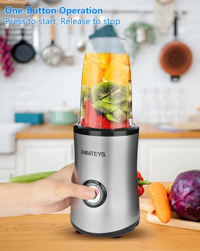Amateys Personal Blender with Button,350W Professional Kitchen Blender for Smoothies and Shakes,Portable Smoothie Maker Mixer,Easy Cleaning&Operation,Suitable for Carrying or Storage