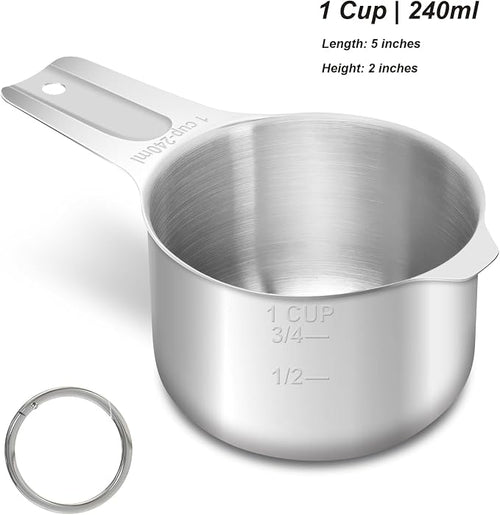 1 Cup (240 ml | 8 oz | 240 cc) Stainless Steel Measuring Cup, Metal Measuring Cup for Cooking & Baking