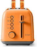BUYDEEM DT620 2-Slice Toaster, 7 Shade Settings, Extra Wide 1.5'' Slots for Bagel & English Muffin, 6 Toasting Functions, Retro Stainless Steel Toaster with High Lift Lever, Orange