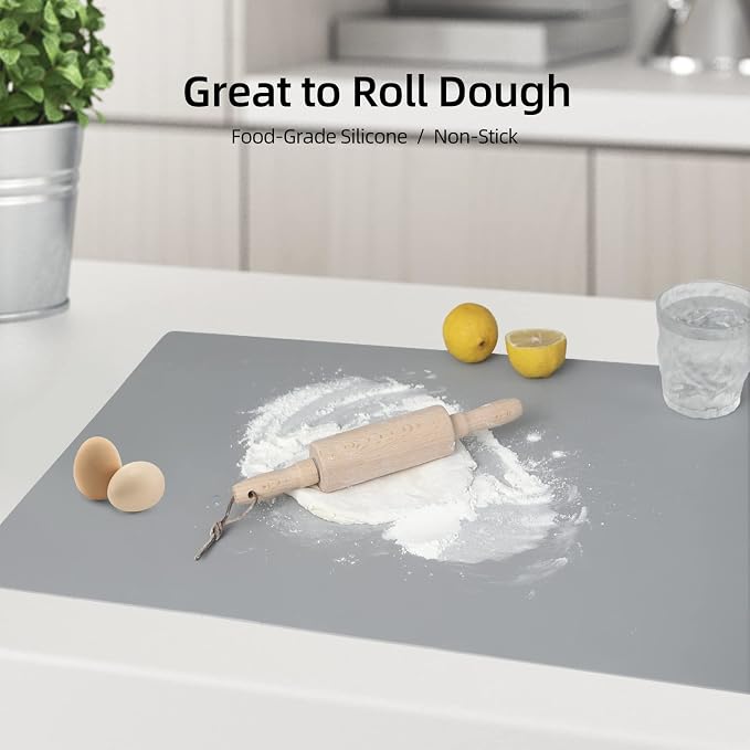 2 Pack Silicone Mats for Kitchen Counter, Treerit 23.62" x 15.75" Thick Large Silicone Mat, Nonskid Heat Resistant Countertop Protector, Easy to Clean, 1 Gray and 1 White Translucent