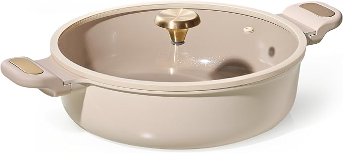 CAROTE 4.5Quart Stock Pot with Lid, Non Toxic Ceramic Soup Pot, Nonstick Cooking Pot, PFAS Free, Dishwasher Safe, Even Heating, Compatible with All Stoves, Light Taupe