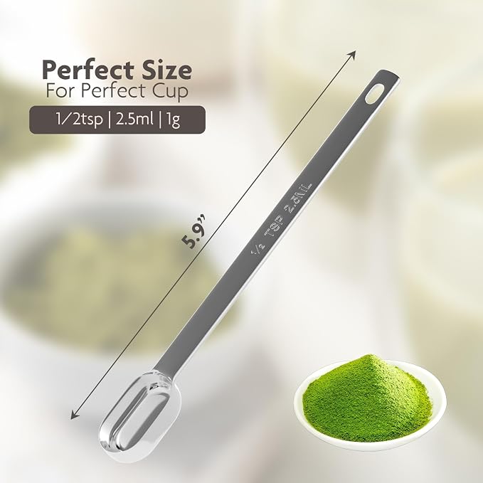 Matcha Scoop, 1g(1/2tsp|2.5ml) Measuring Spoon for Tea Powder | Precise Measurement, Food-Grade Stainless Steel, Anti-Rust,Dishwasher-Safe, Slender Shape, For Matcha Lovers & Home Brewers