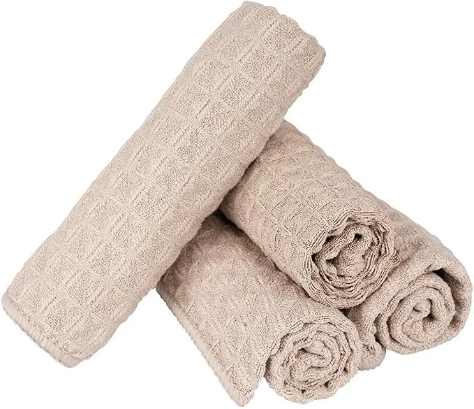 watchget 4 Pack Microfiber Espresso Barista Cleaning Towels, Khaki | Professional 12"x12" Lint-free Rags; Highly Absorbent Cleaning Towels for Espresso Steam Wands & Coffee Bar Counters