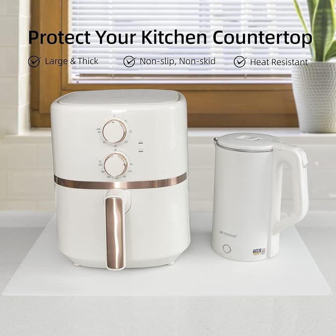2 Pack Silicone Mats for Kitchen Counter, Treerit 23.62" x 15.75" Thick Large Silicone Mat, Nonskid Heat Resistant Countertop Protector, Easy to Clean, White Translucent