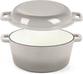 P&P CHEF 2 In 1 Khaki Dutch Oven Pot with Lid for Bread Baking, 5Qt | Cast Iron Bread Dutch Oven, Skillet & Pot for Roasting Braising Stewing Frying Simmering, Multi Stoves & Oven Safe