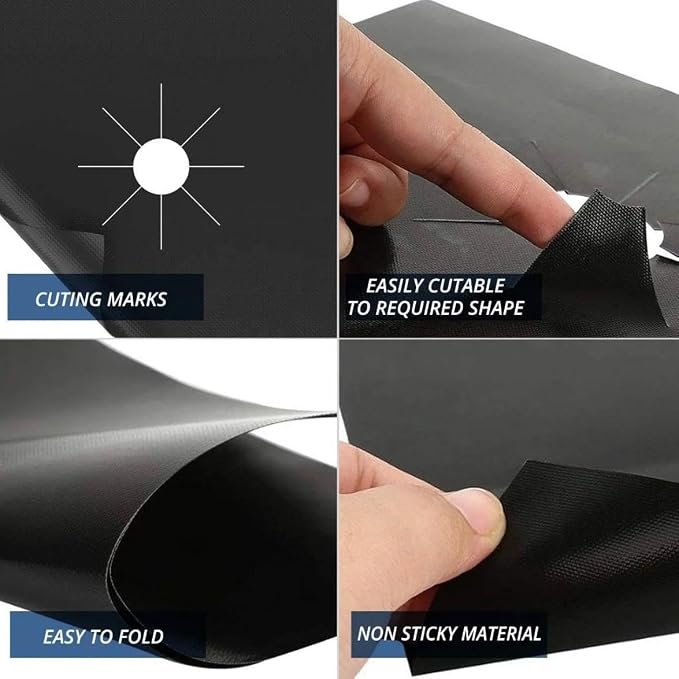 Stove Burner Covers - Gas Stove Protector, Black 0.3mm Double Thickness, Reusable, Non Stick, Easy to Clean Liners for Kitchen. Stove top Covers Gas Burners BPA Free,Can Cut to fit any Stove(10 Packs)