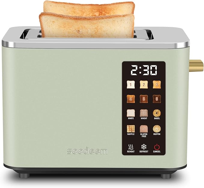 SEEDEEM Touchscreen Toaster 2 Slice, Stainless Steel, 6 Shade, 900W, Green