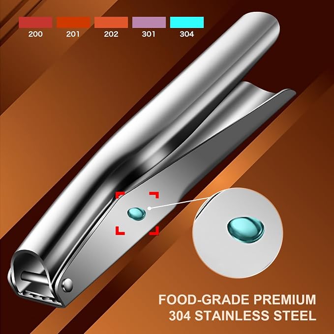 Stainless Steel Garlic Press, Garlic Crusher, Dishwasher Safe | 304 stainless steel, no peeling, ergonomic handles, 5 cm chamber