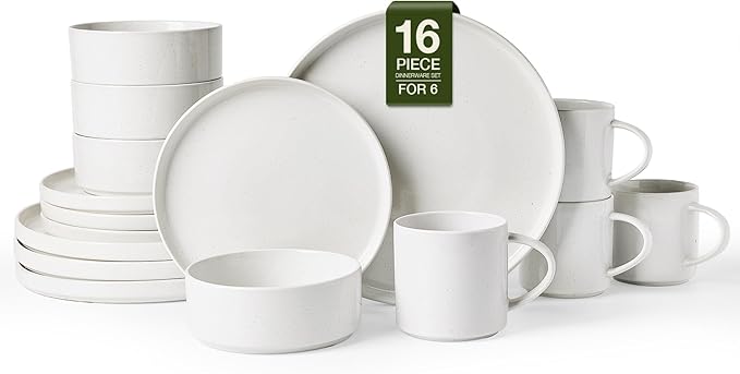 Famiware Nebula 16-Piece Stoneware Dinnerware Set with Mugs, White | Plates and Bowls, Service for 4 - Chip & Scratch Resistant, Microwave & Dishwasher Safe, Essential for Daily Use