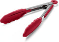 Doosu Kitchen Tongs with Silicone Tips for Cooking Serving (7in, Red) | 600°F Heat Resistant Food Tong, Heavy Duty Stainless Steel Locking Tong for BBQ, Grilling Steak, Salad, Toast, Pasta