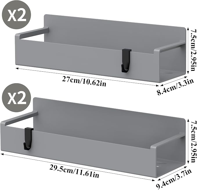 4 Pack Magnetic Spice Rack Organizer for Refrigerator and Oven, Dark Grey Fridge Organizers and Storage for Kitchen