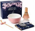 Matcha Whisk Set – Ceramic Matcha Bowl with Pour Spout, Bamboo Whisk, Whisk Holder, Scoop, Sifter – Japanese Matcha Kit for Beginners (Pink)