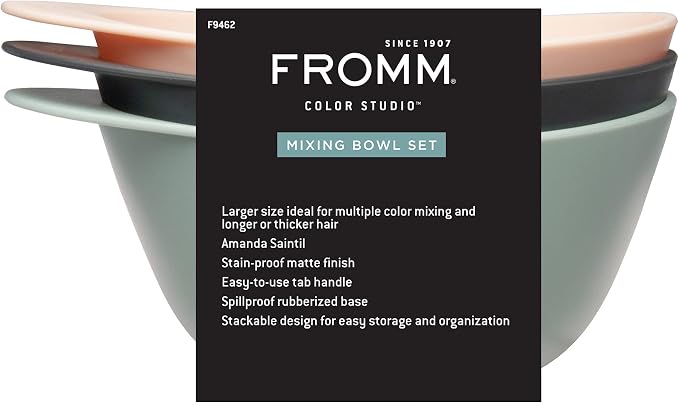 Fromm Color Studio Mixing Bowls for Hair Color, Hair Dye, Bleach and Treatments with Spill Proof Rubberized Base, 16 Ounce, 3 Pack
