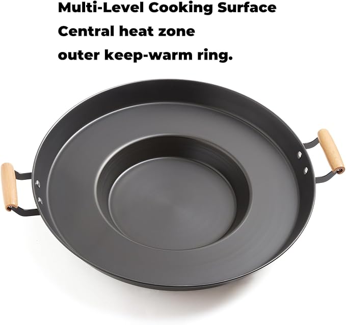 Disco para Cocinar Discada, 20 in Carbon Steel Mexican Wok | Concave Pan With Double Handles, For Tacos, Enchiladas, Fish Frying And Outdoor-Style Cooking, Pan Only