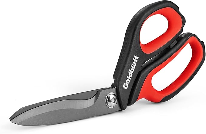 Goldblatt 10-Inch Heavy Duty Scissors, Multipurpose Shop Scissors | Curved Titanium Blades and Serrated Edge for Easy Cutting of Aluminum Sheets, Pruning, Rope and Leather