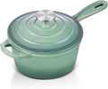 Leonyo 1 Quart Cast Iron Saucepan, Small Dutch Oven Pan, Pistachio Green | For All Kitchen Cooktops Cooking Pasta, Soup, Egg, Up to 500°F & 4.4Lbs