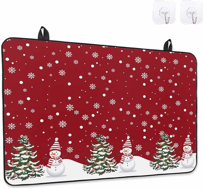 Stove Top Covers for Electric Stove 31x24 Inches, Red Christmas Snowman HeatResistant Glass Cooktop Protector, Winter Xmas Snowflake Ceramic Stovetop Countertop Covers Christmas Tree Mat, Oven Cover