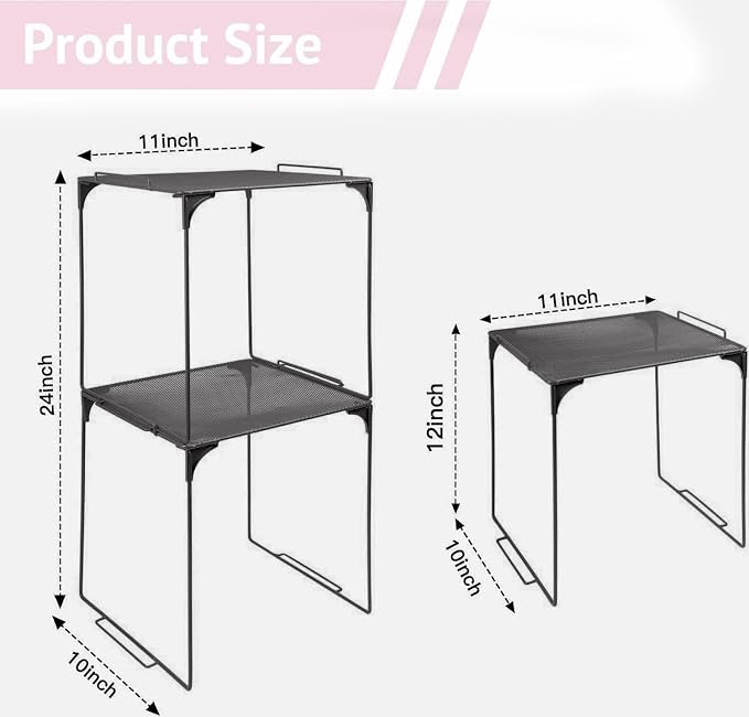 Piffny Locker Organizer Shelf, Stackable, Extra Tall, Fits Standard Size School Lockers (Black 2 Pack)