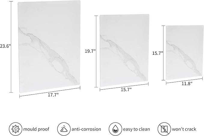 Murrey Home Glass Cutting Board for Kitchen Counter, Tempered Glass Chopping Boards Dishwasher Safe, Small Clear Countertop Tray, Scratch Resistant, Heat Resistant, Non Toxic, White Marble, 24"x18"