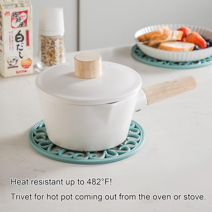 Silicone Trivet Mat - Non-Slip & Heat Resistant Kitchen Hot Pads for Countertops & Table - Kitchen Trivets for Hot Dishes & Cookware - Hot Pot Holder for Pots & Pans - Teal,Set of 3