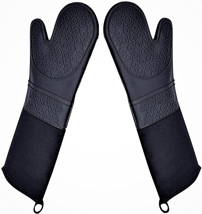 DoMii Professional Silicone Oven Mitts Baking Gloves Elbow Length Heat Resistant Quilted Gloves 2-Pack 19.5" Y