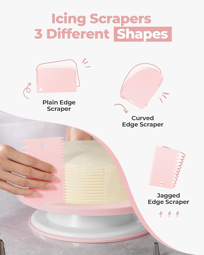Kootek 158 Cake Decorating Kit Baking Supplies Tools for Beginners & Pros | Cake Stand Turntable, Icing Piping Tips, Disposable Reusable Pastry Bag, Spatulas, Video Tutorial, Pattern Chart