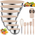 Leidawn Mixing Bowls with Lids Set, 25 PCS Khaki Mixing Bowl for Kitchen | Stainless Steel Nesting Bowls for Baking, Mixing, Serving & Prepping, Size 5, 3.7, 2.8, 2.3, 1.7, 1.1, 0.7QT, 11 Utensils