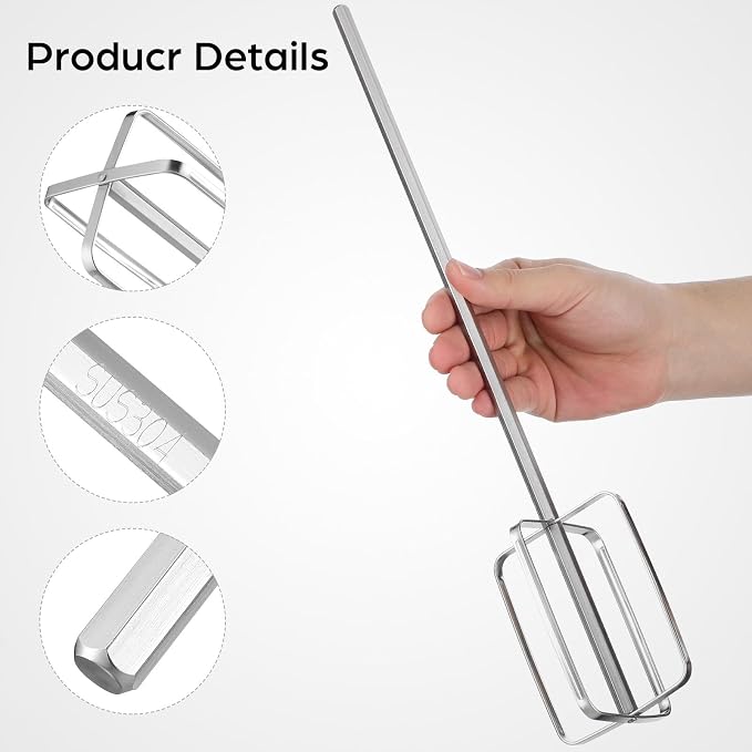 MAGICLULU Drill Mixer Attachment, 15.7 Inch Heavy Duty 304 Stainless Steel Hand Mixer Beaters with 1/4 Hex Shaft, Food Grade Drill Stirrer for Meat Filling, Dough, Mashed Potatoes, Batter, Eggs, Cream