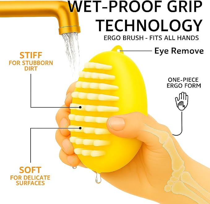 2-Pack Vegetable Brush, Dual Bristles for Daily Produce, Yellow | Dual bristles for daily produce, potatoes, carrots, fruits, greens