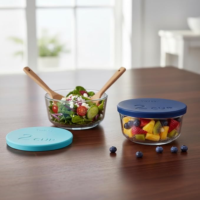 Yodecy Silicone Bowl Lids fit Pyrex Glass Bowls 7200-PC 2 Cup, Yodecy Silicone Bowl Lids fit Anchor Hocking Glass Bowls 7200-PC 2 Cup,Replacement Lids 4.76in(4 Pack Blue)