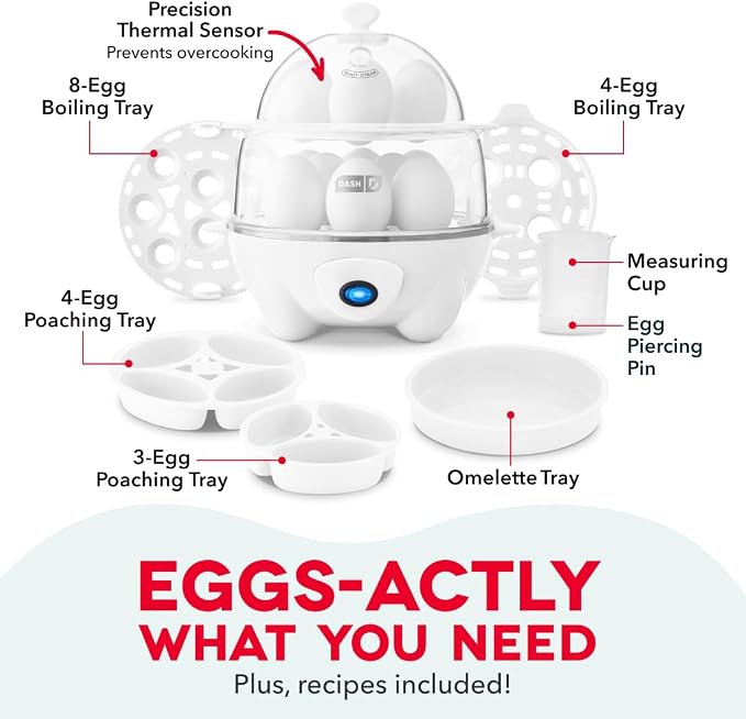 Dash Deluxe Egg Cooker, 12 Hard Boiled Eggs, White | Electric Double Decker Egg Poacher, Steamer & Omelette Maker Machine, Soft or Poached Eggs, Auto Shut-Off, BPA-Free