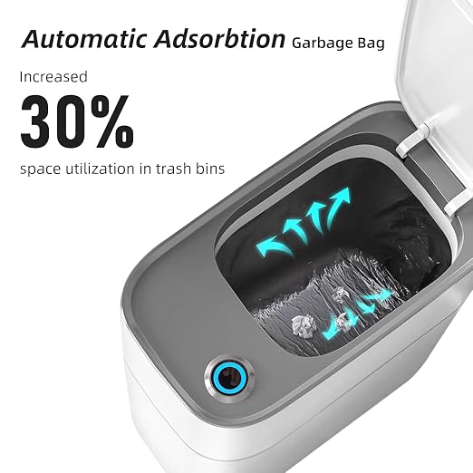 MOPALL Bathroom Trash Can with Lid Automatic Bagging Motion Sensor 3.5gal | Automatic Adsorption Bag, Touchless, Compact, Odor Seal Garbage Can for Bathroom, Bedroom, Living Room, Home, Office, Kitchen